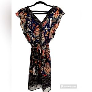 Dark blue Paisley dress size large excellent condition